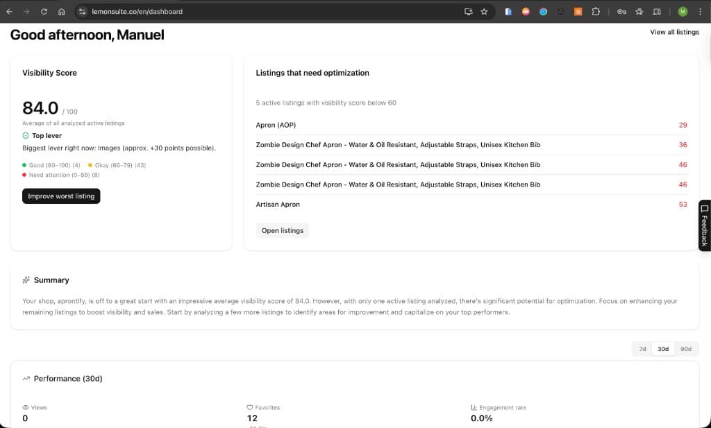Dashboard with clear priorities